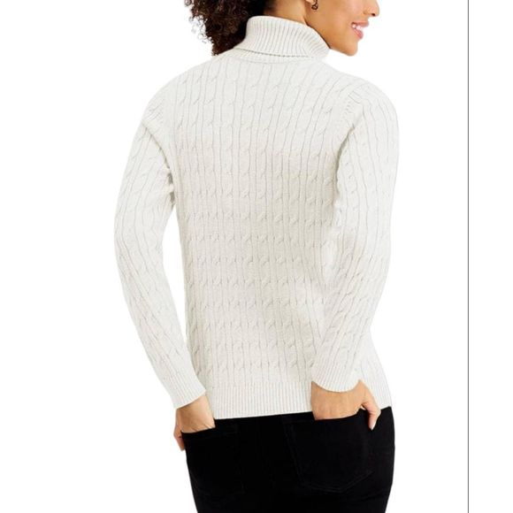 Xray Jeans Off White Cableknit Turtleneck Sweater Large Chunky Fall Winter Cream - Picture 2 of 11